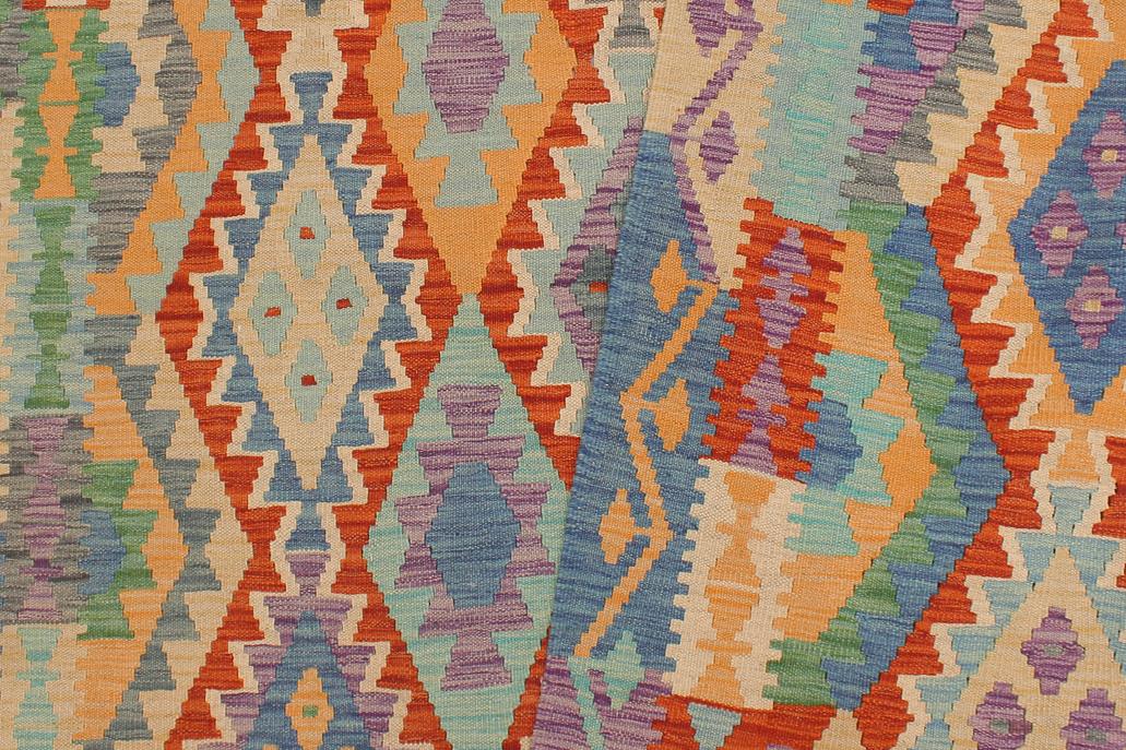 Flat Weave Kilim Antique Navaho Vintage handmade Geometric Kilim Blue Gray Hand-Woven Rectangle 100% Wool Area Rug 5x6 