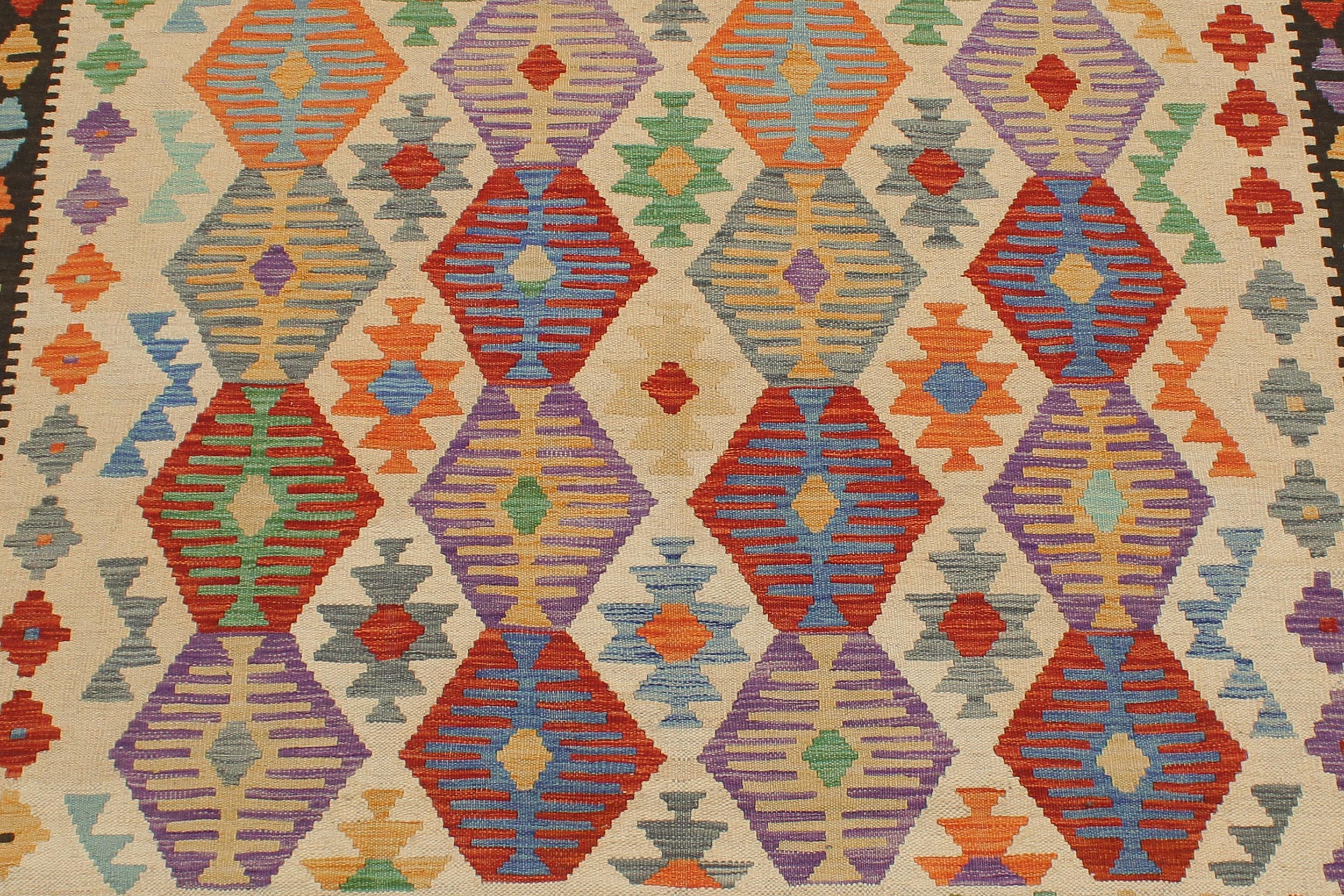 handmade Geometric Kilim Beige Black Hand-Woven RECTANGLE 100% WOOL area rug 6 x 8