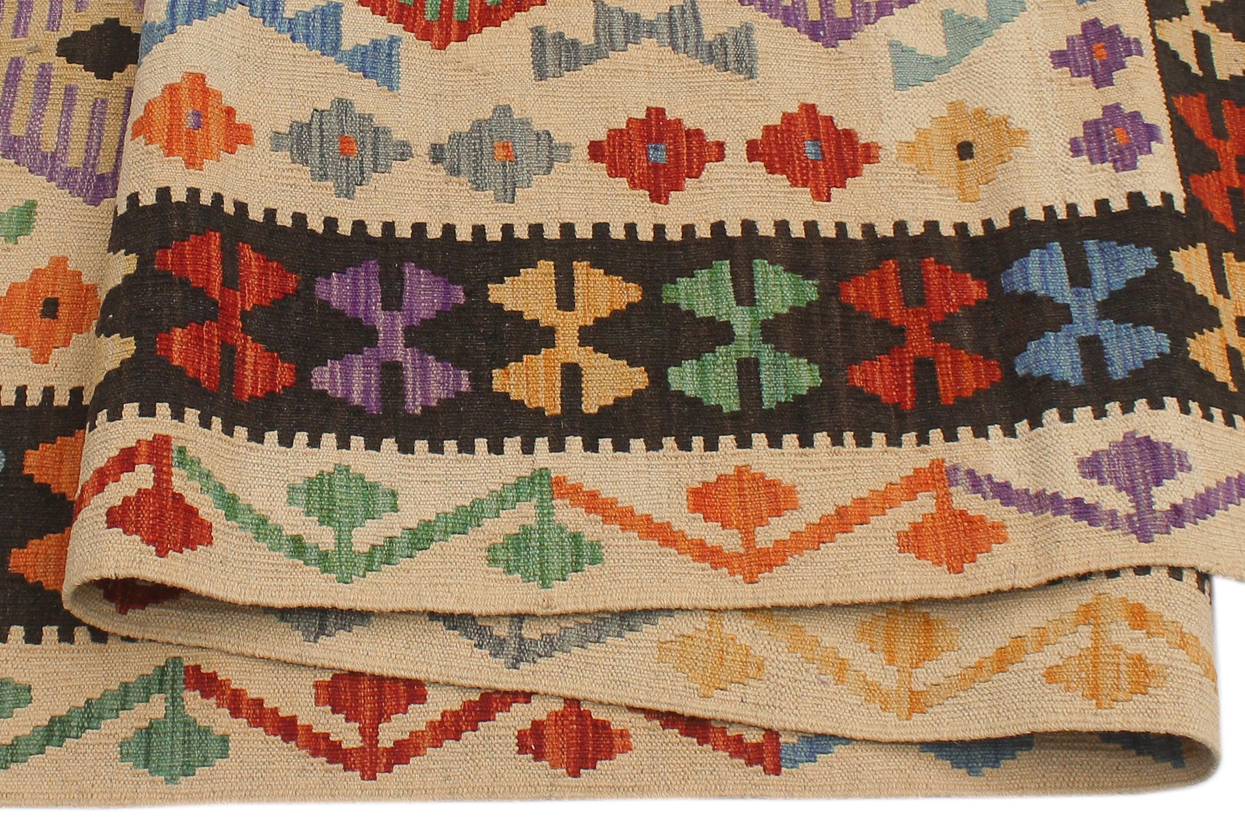 handmade Geometric Kilim Beige Black Hand-Woven RECTANGLE 100% WOOL area rug 6 x 8