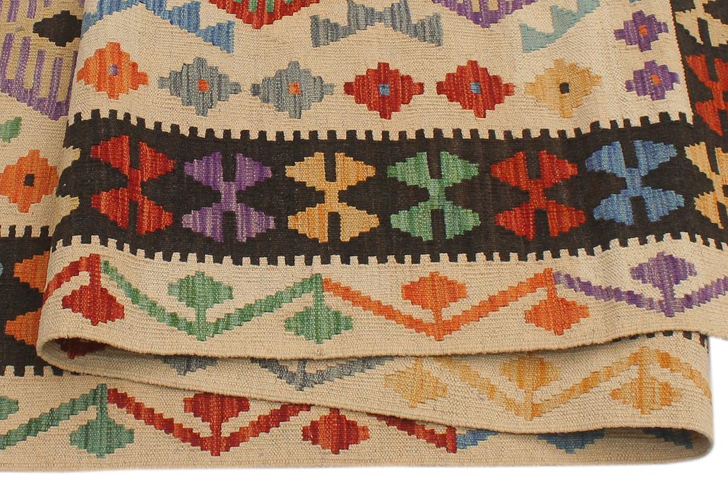 Flat Weave Kilim Antique Navaho Vintage handmade Geometric Kilim Beige Black Hand-Woven Rectangle 100% Wool Area Rug 6x8 