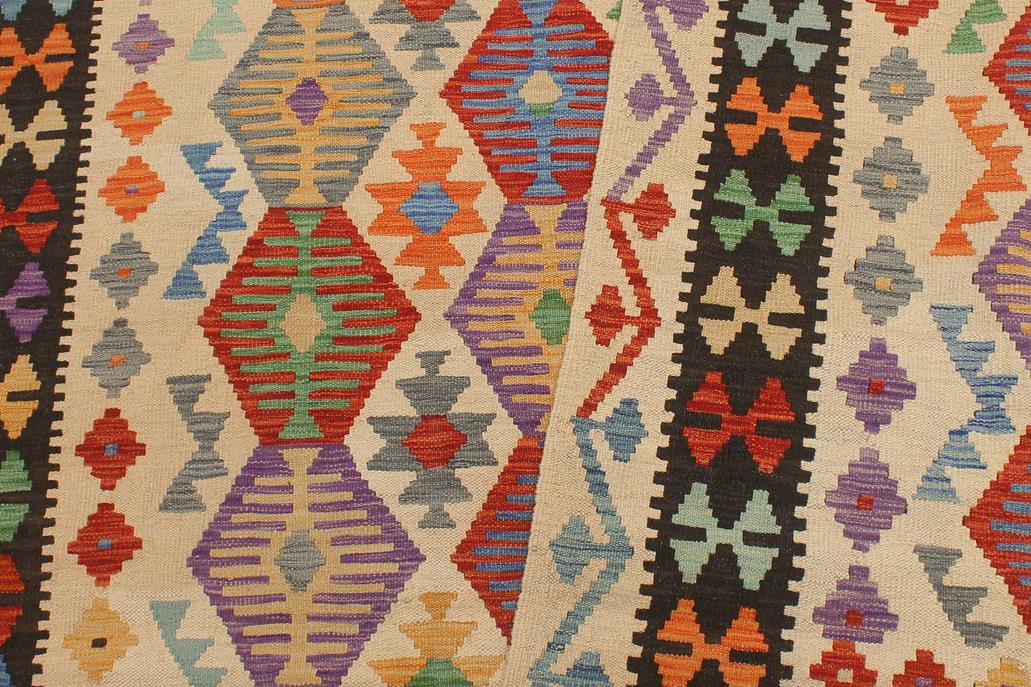 Flat Weave Kilim Antique Navaho Vintage handmade Geometric Kilim Beige Black Hand-Woven Rectangle 100% Wool Area Rug 6x8 