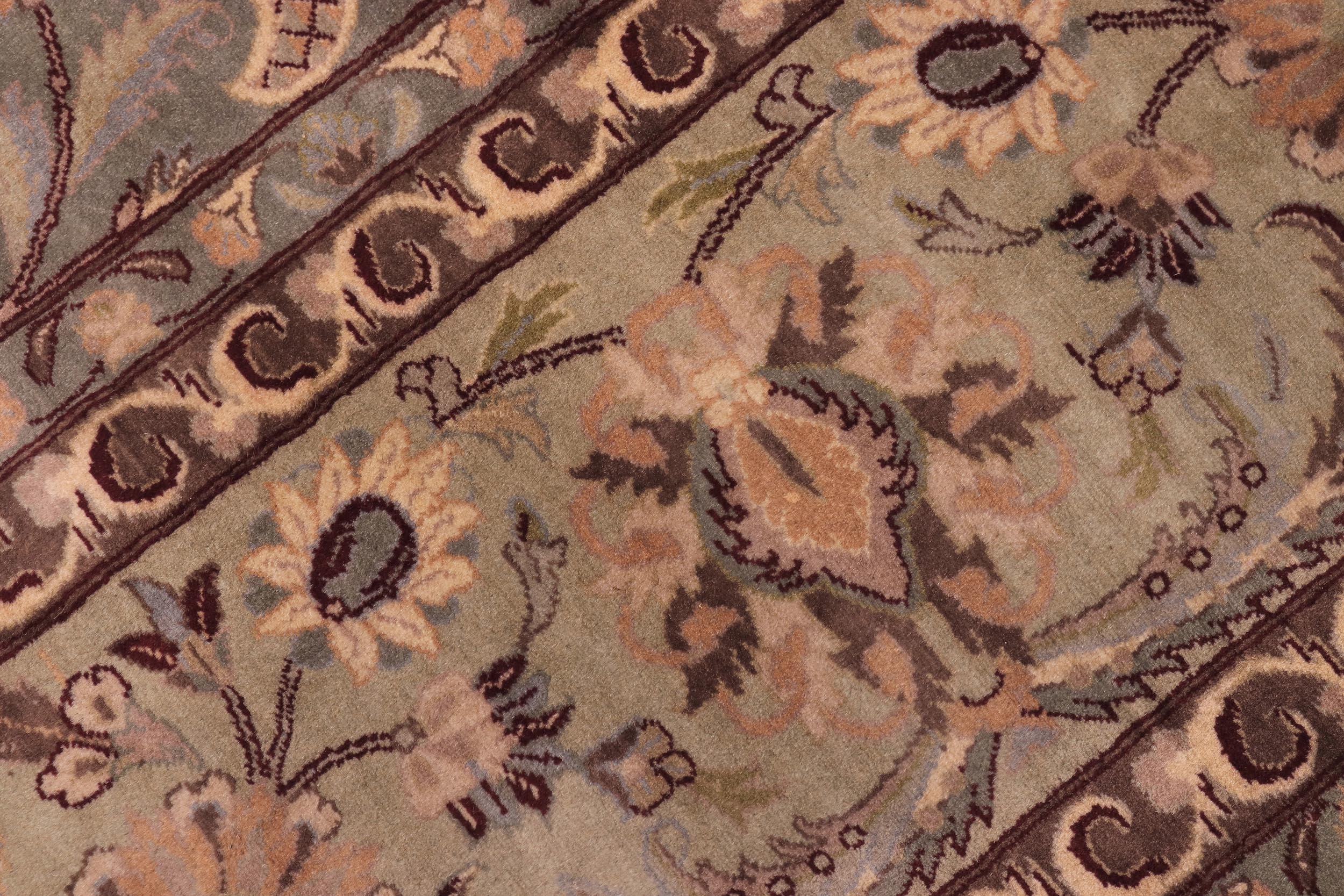 handmade Traditional Agra Green Brown Hand Knotted RECTANGLE 100% WOOL area rug 10x14