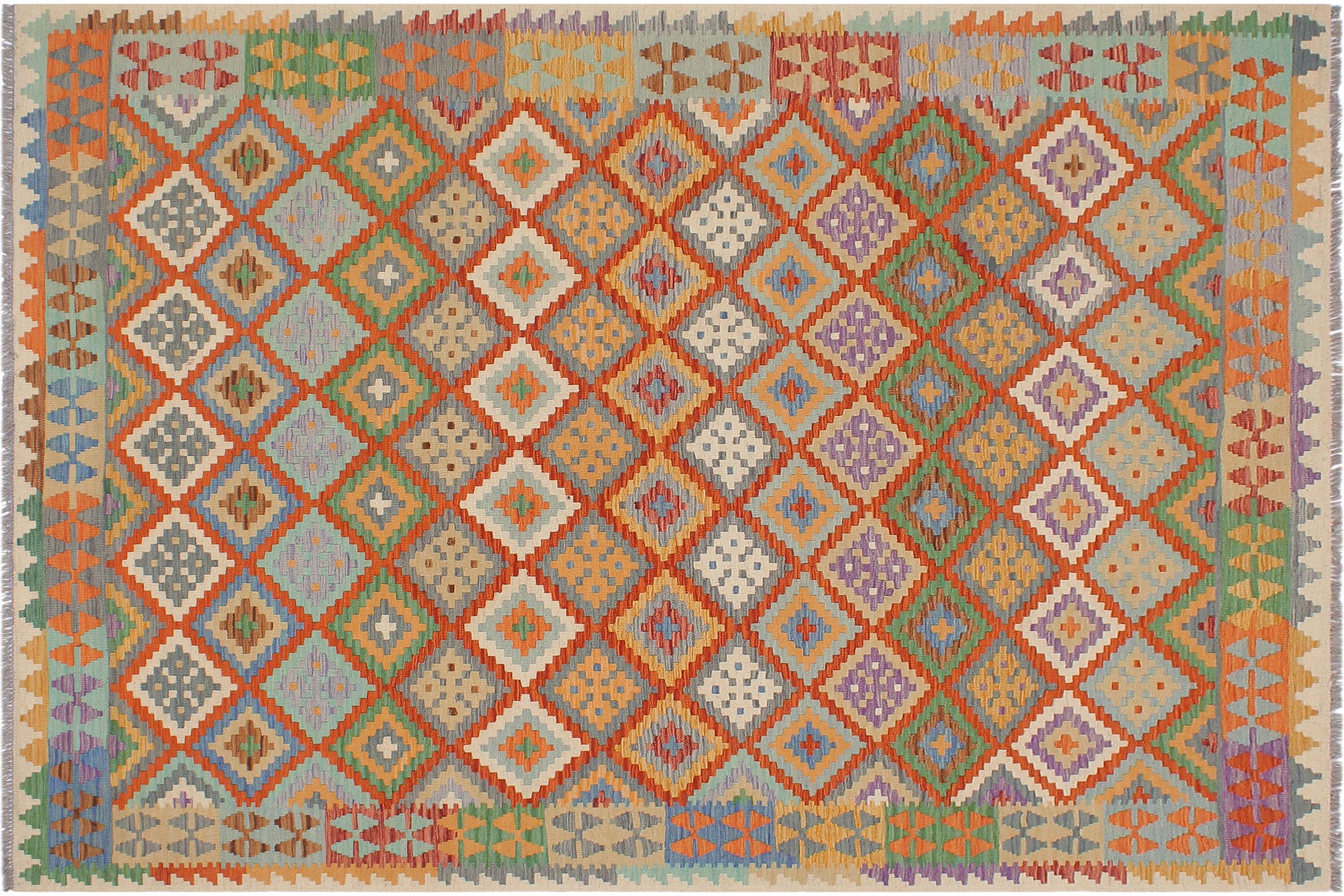 handmade Geometric Kilim Rust Beige Hand-Woven RECTANGLE 100% WOOL area rug 6 x 8