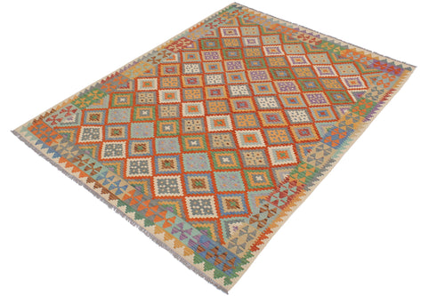 handmade Geometric Kilim Rust Beige Hand-Woven RECTANGLE 100% WOOL area rug 6 x 8