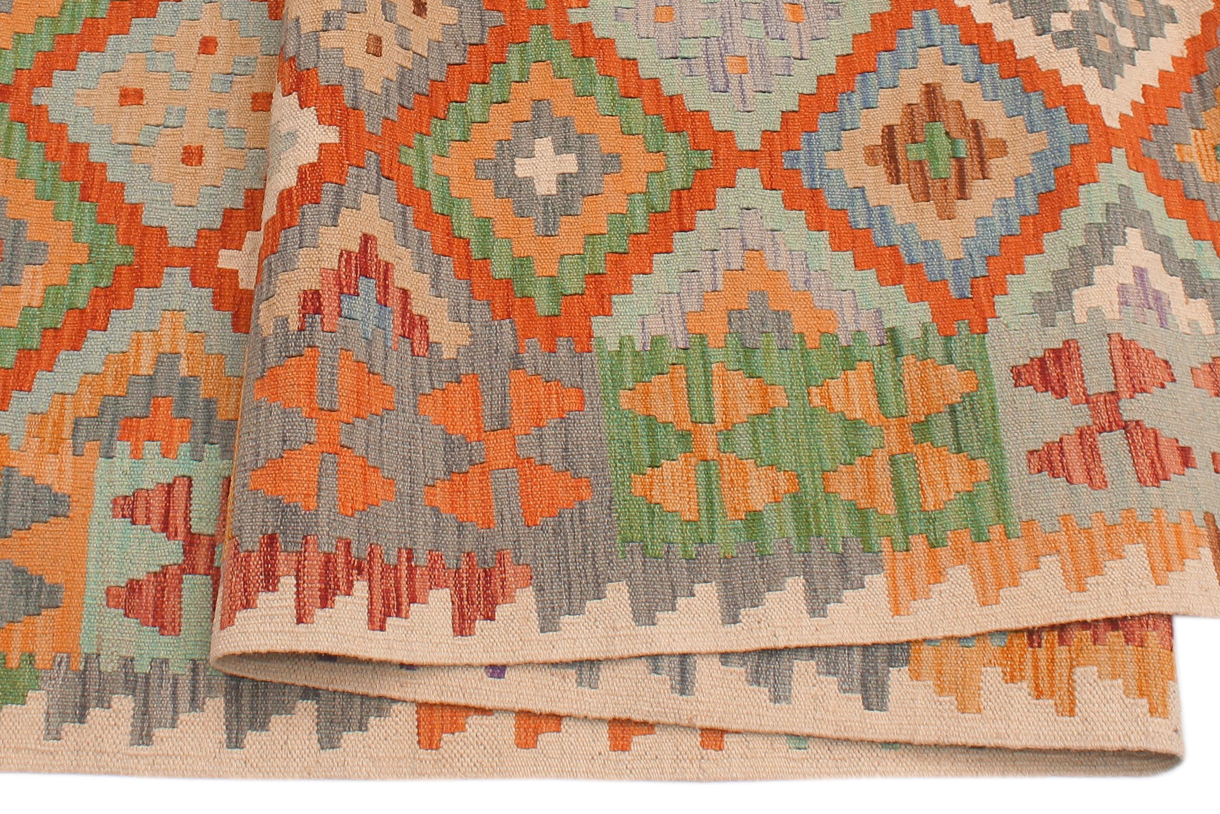handmade Geometric Kilim Rust Beige Hand-Woven RECTANGLE 100% WOOL area rug 6 x 8
