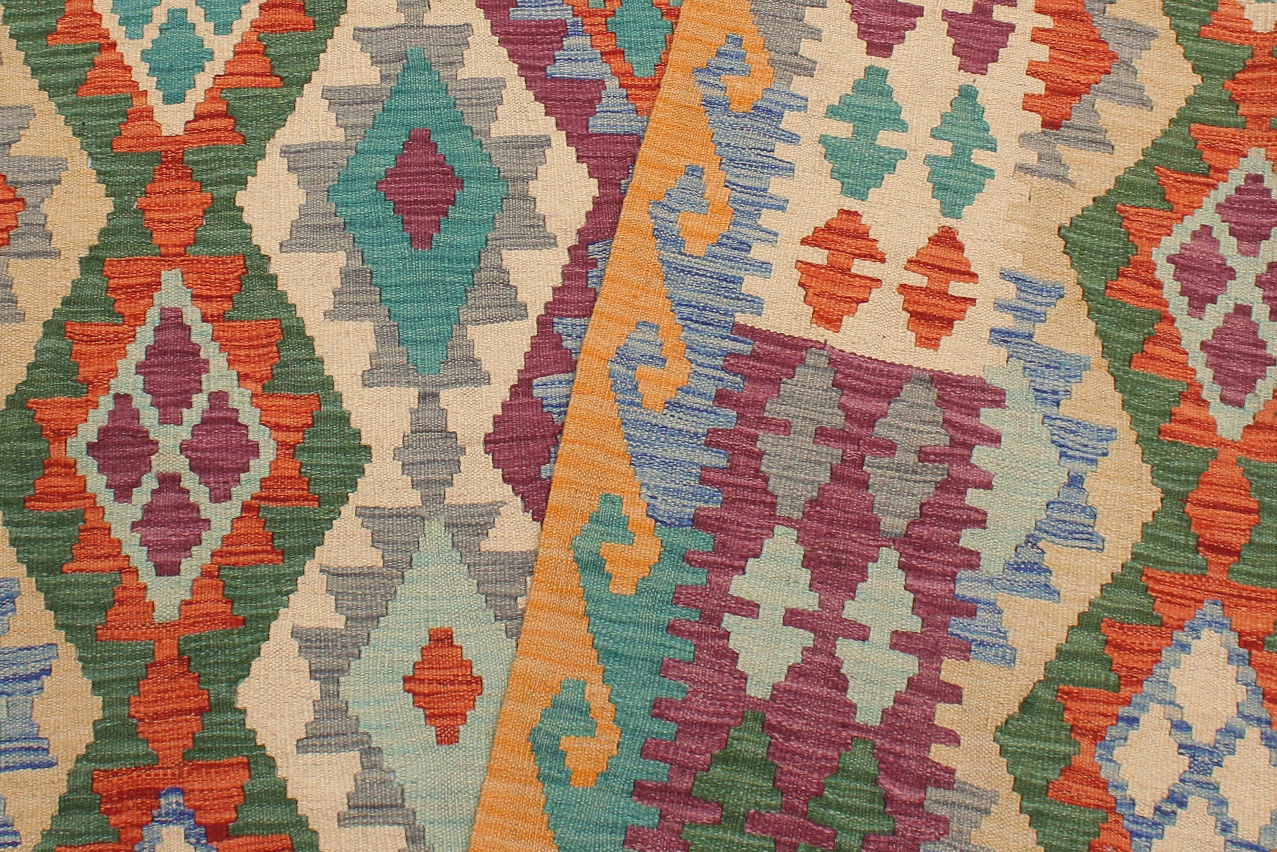 handmade Geometric Kilim Rust Blue Hand-Woven RECTANGLE 100% WOOL area rug 6 x 8