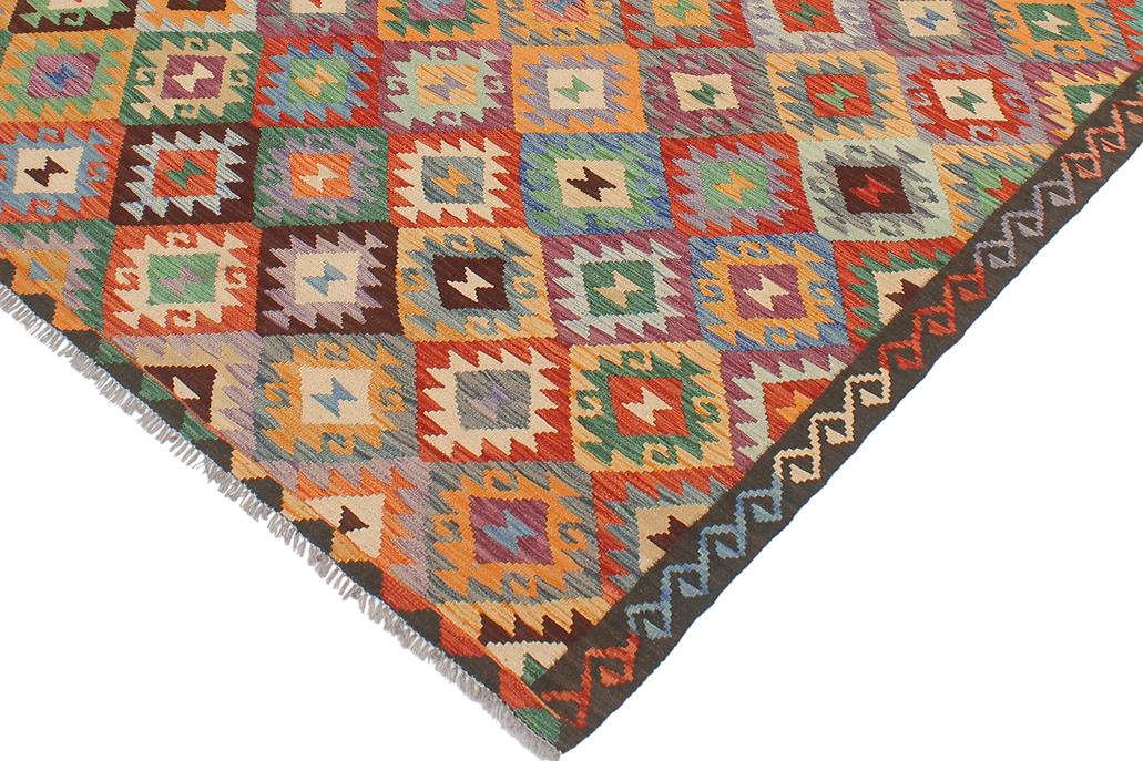 Flat Weave Kilim Antique Navaho Vintage handmade Geometric Kilim Blue Brown Hand-Woven Rectangle 100% Wool Area Rug 5x6 