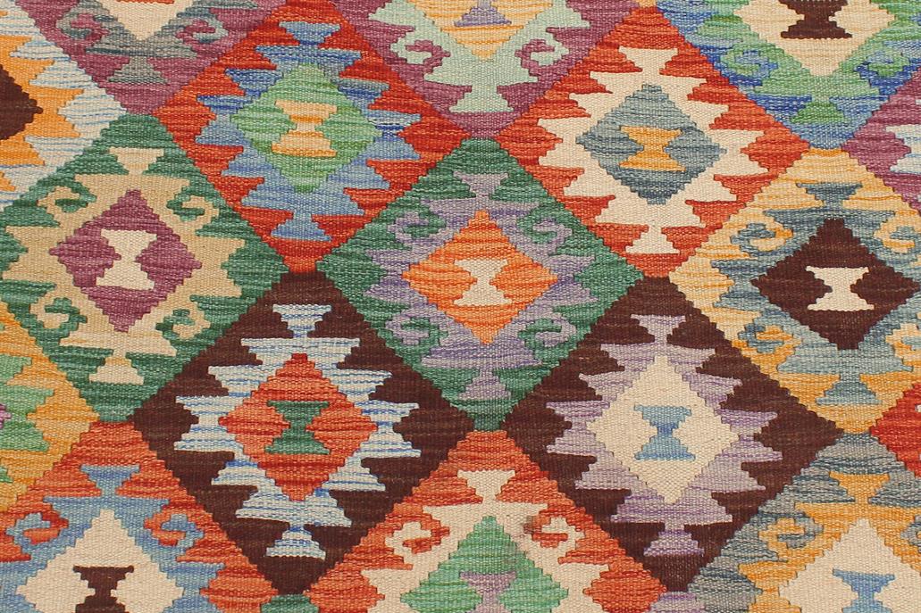 Flat Weave Kilim Antique Navaho Vintage handmade Geometric Kilim Blue Brown Hand-Woven Rectangle 100% Wool Area Rug 5x6 