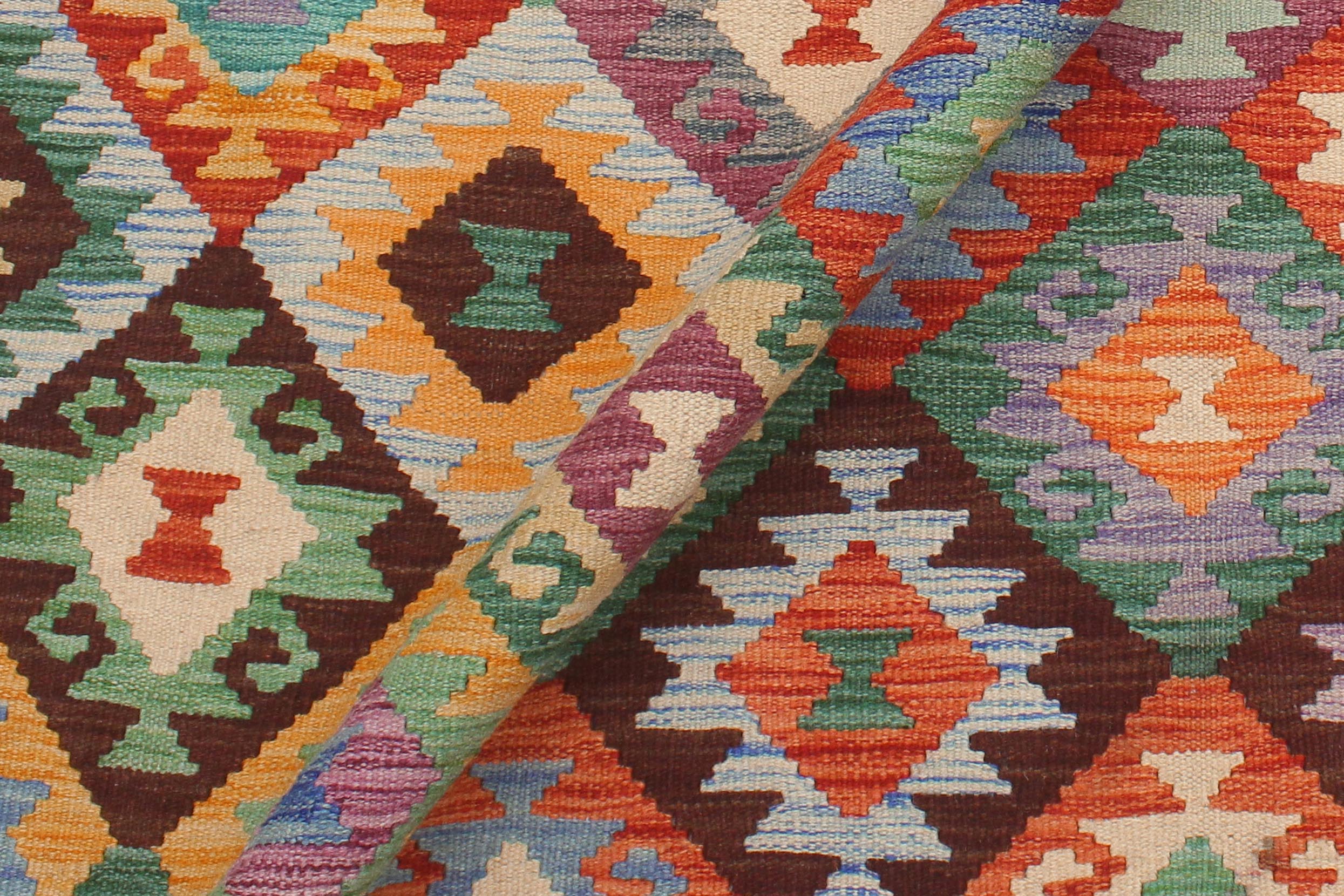 handmade Geometric Kilim Blue Brown Hand-Woven RECTANGLE 100% WOOL area rug 5x6