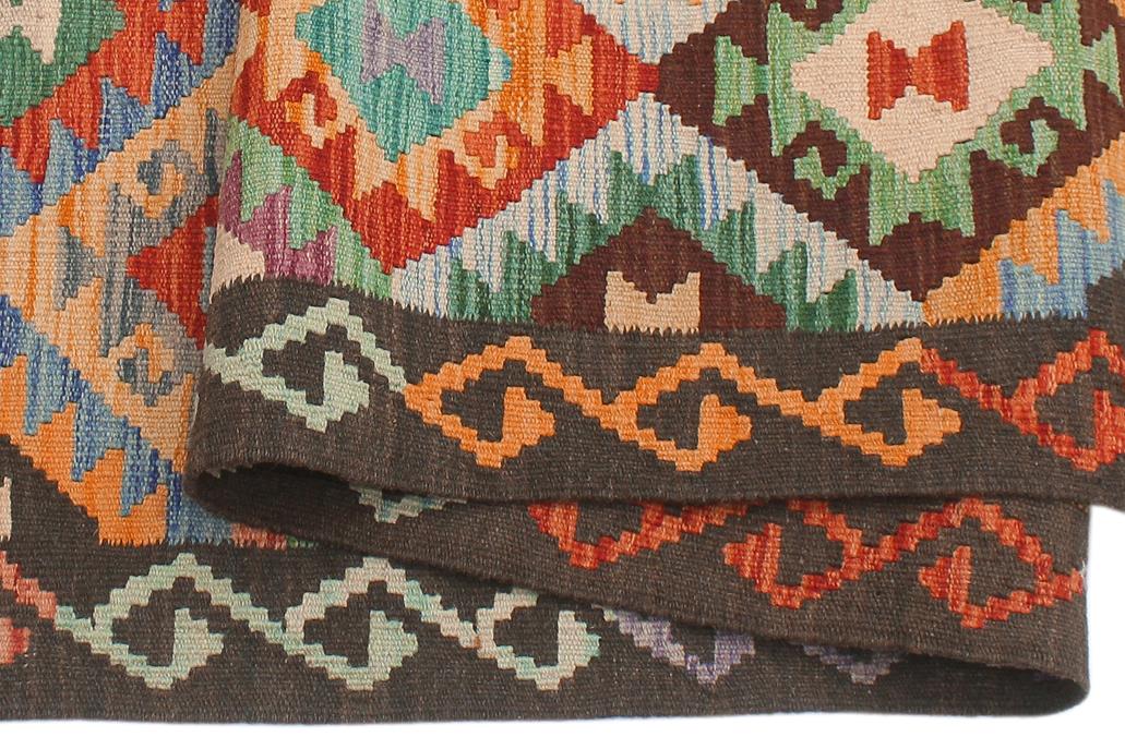 Flat Weave Kilim Antique Navaho Vintage handmade Geometric Kilim Blue Brown Hand-Woven Rectangle 100% Wool Area Rug 5x6 