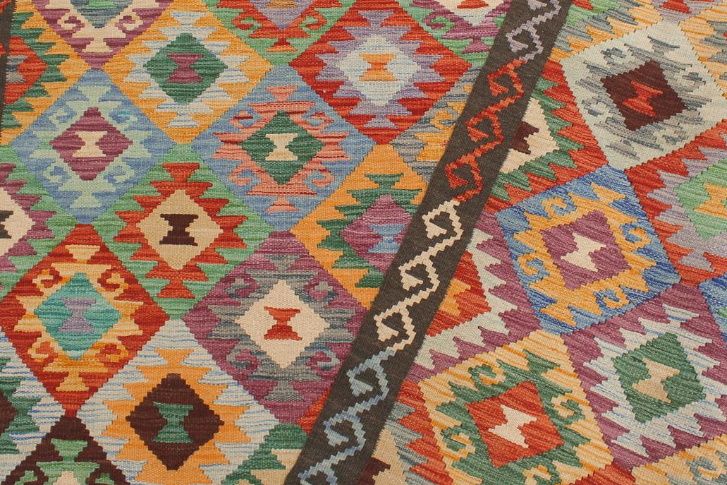 Flat Weave Kilim Antique Navaho Vintage handmade Geometric Kilim Blue Brown Hand-Woven Rectangle 100% Wool Area Rug 5x6 