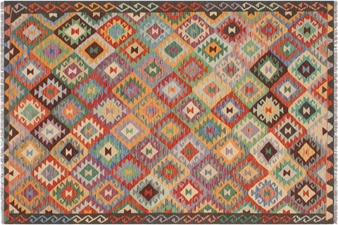 handmade Geometric Kilim Blue Brown Hand-Woven RECTANGLE 100% WOOL area rug 5x6