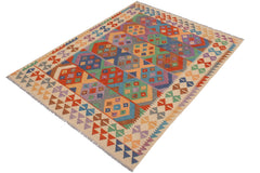 handmade Geometric Kilim Blue Beige Hand-Woven RECTANGLE 100% WOOL area rug 6 x 8