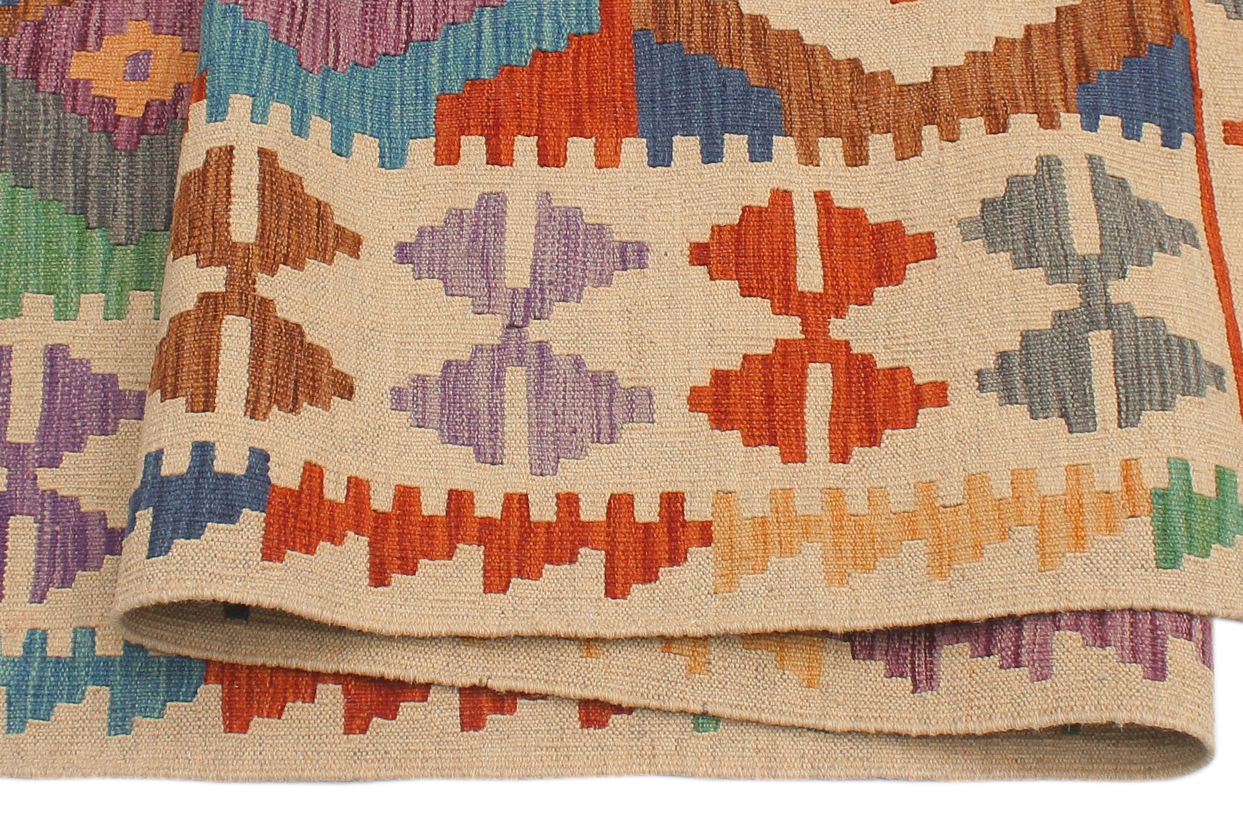 handmade Geometric Kilim Blue Beige Hand-Woven RECTANGLE 100% WOOL area rug 6 x 8