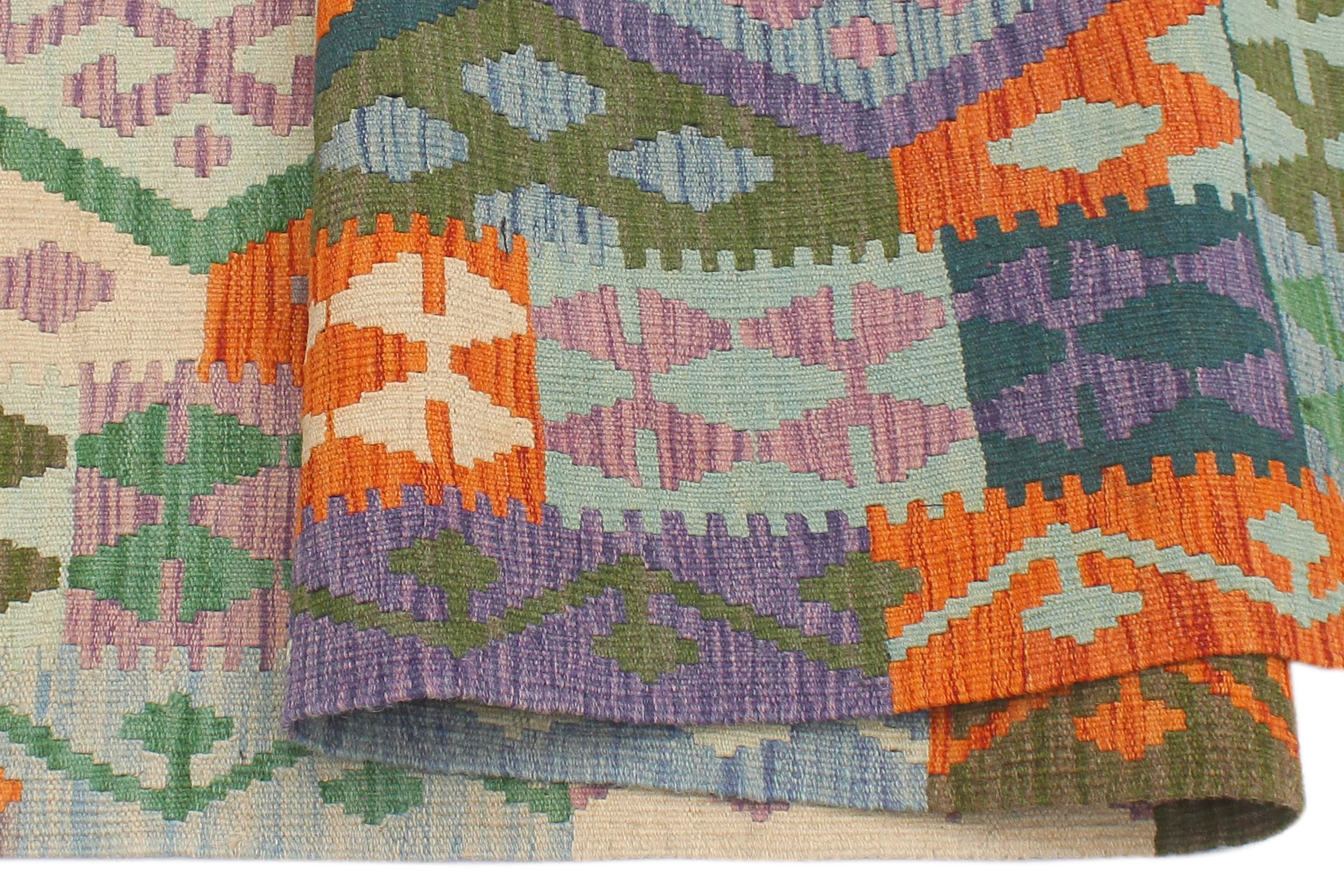 handmade Geometric Kilim Blue Beige Hand-Woven RECTANGLE 100% WOOL area rug 5x6