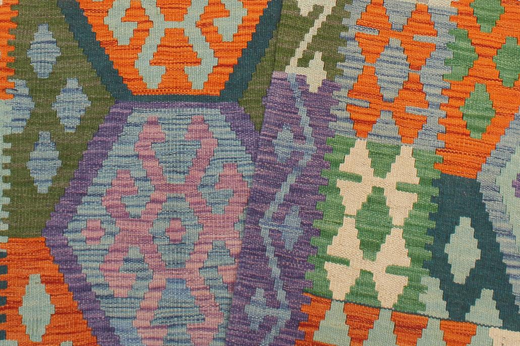 Flat Weave Kilim Antique Navaho Vintage handmade Geometric Kilim Blue Beige Hand-Woven Rectangle 100% Wool Area Rug 5x6 