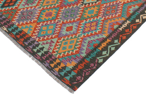 handmade Geometric Kilim Rust Green Hand-Woven RECTANGLE 100% WOOL area rug 5x6