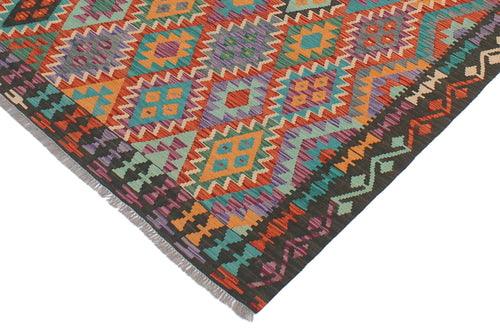 handmade Geometric Kilim Rust Green Hand-Woven RECTANGLE 100% WOOL area rug 5x6