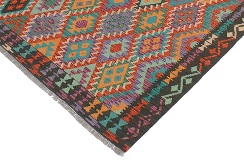 handmade Geometric Kilim Rust Green Hand-Woven RECTANGLE 100% WOOL area rug 5x6
