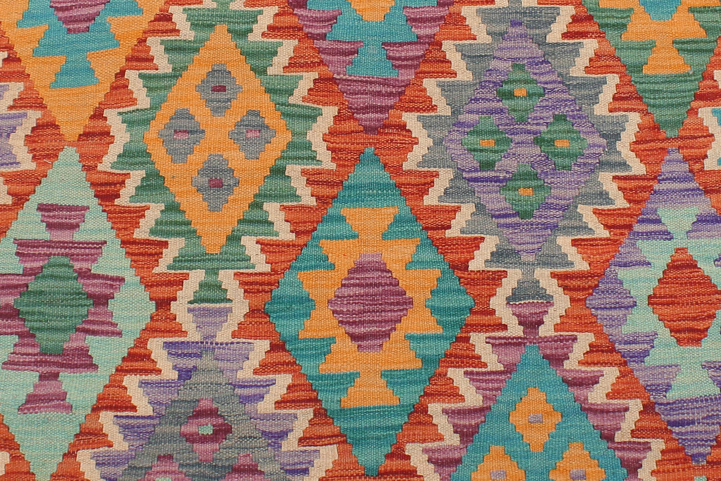 handmade Geometric Kilim Rust Green Hand-Woven RECTANGLE 100% WOOL area rug 5x6