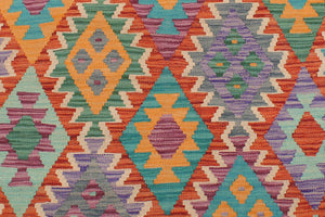 handmade Geometric Kilim Rust Green Hand-Woven RECTANGLE 100% WOOL area rug 5x6