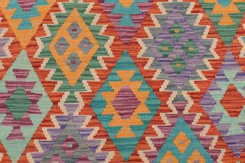 handmade Geometric Kilim Rust Green Hand-Woven RECTANGLE 100% WOOL area rug 5x6
