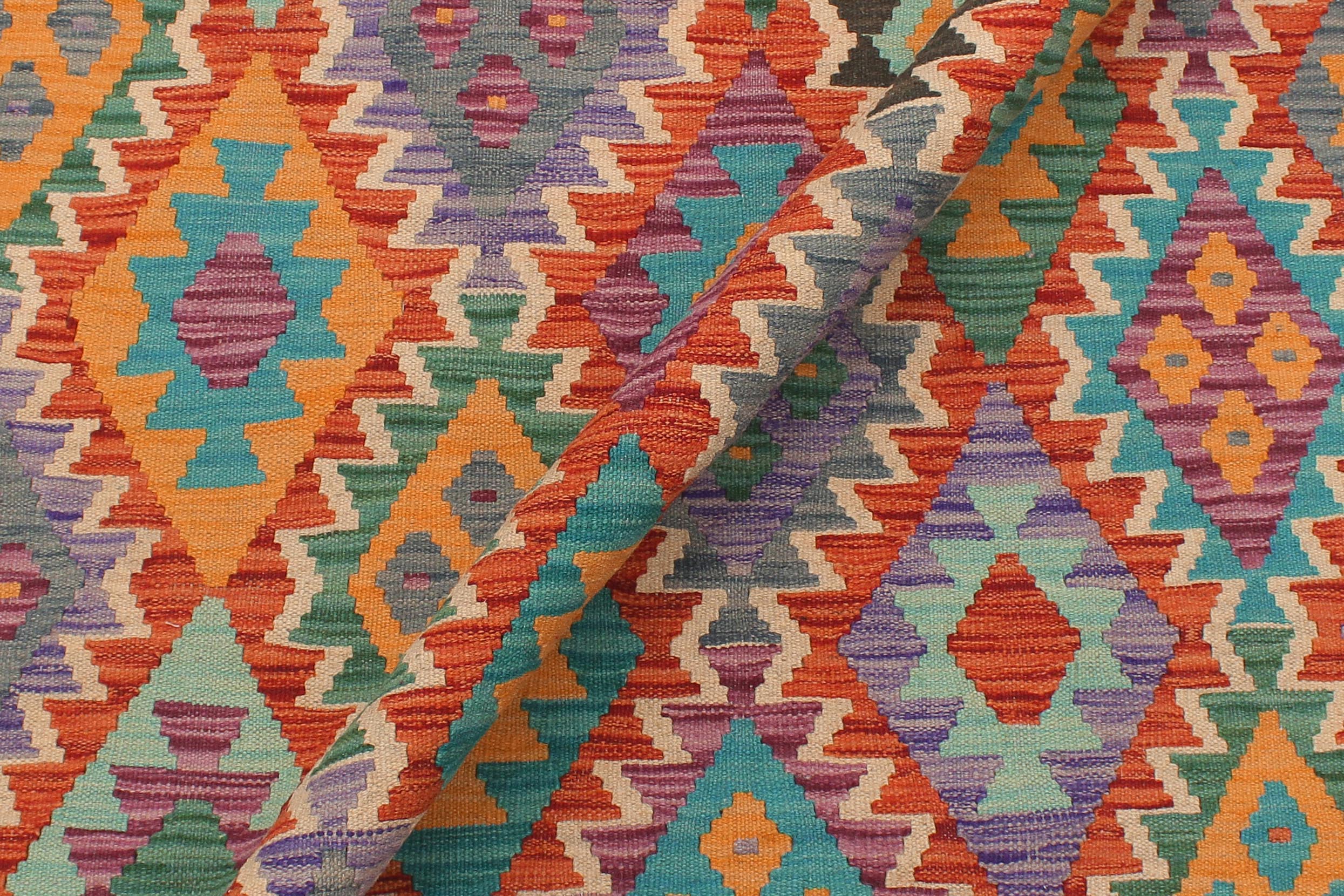 handmade Geometric Kilim Rust Green Hand-Woven RECTANGLE 100% WOOL area rug 5x6