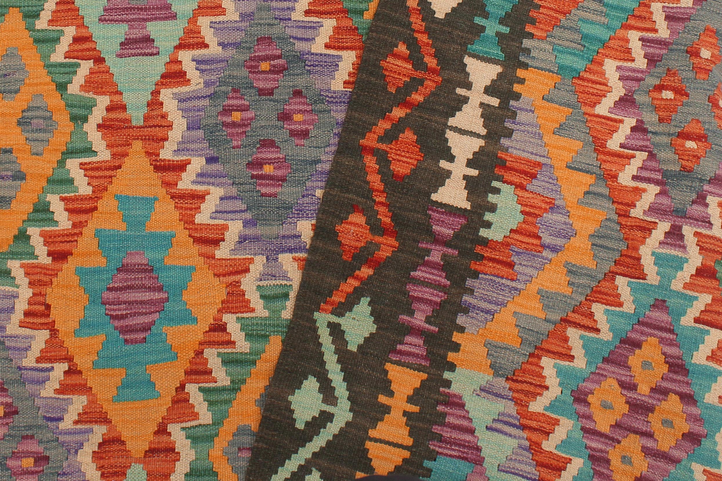 handmade Geometric Kilim Rust Green Hand-Woven RECTANGLE 100% WOOL area rug 5x6
