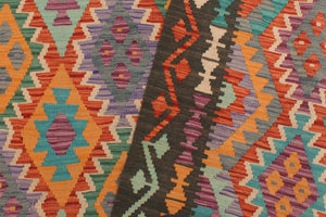 handmade Geometric Kilim Rust Green Hand-Woven RECTANGLE 100% WOOL area rug 5x6