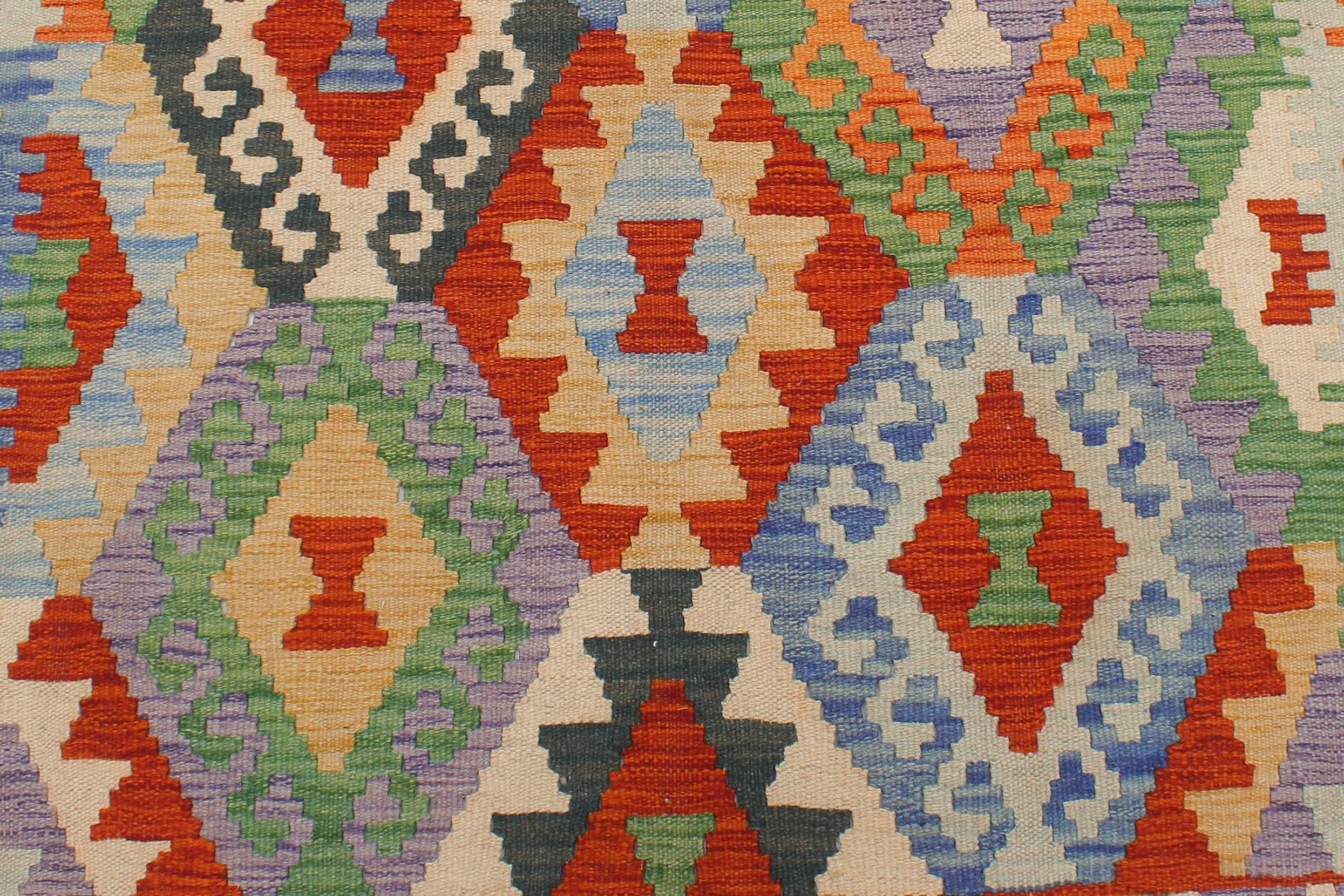 handmade Geometric Kilim Rust Blue Hand-Woven RECTANGLE 100% WOOL area rug 5x6