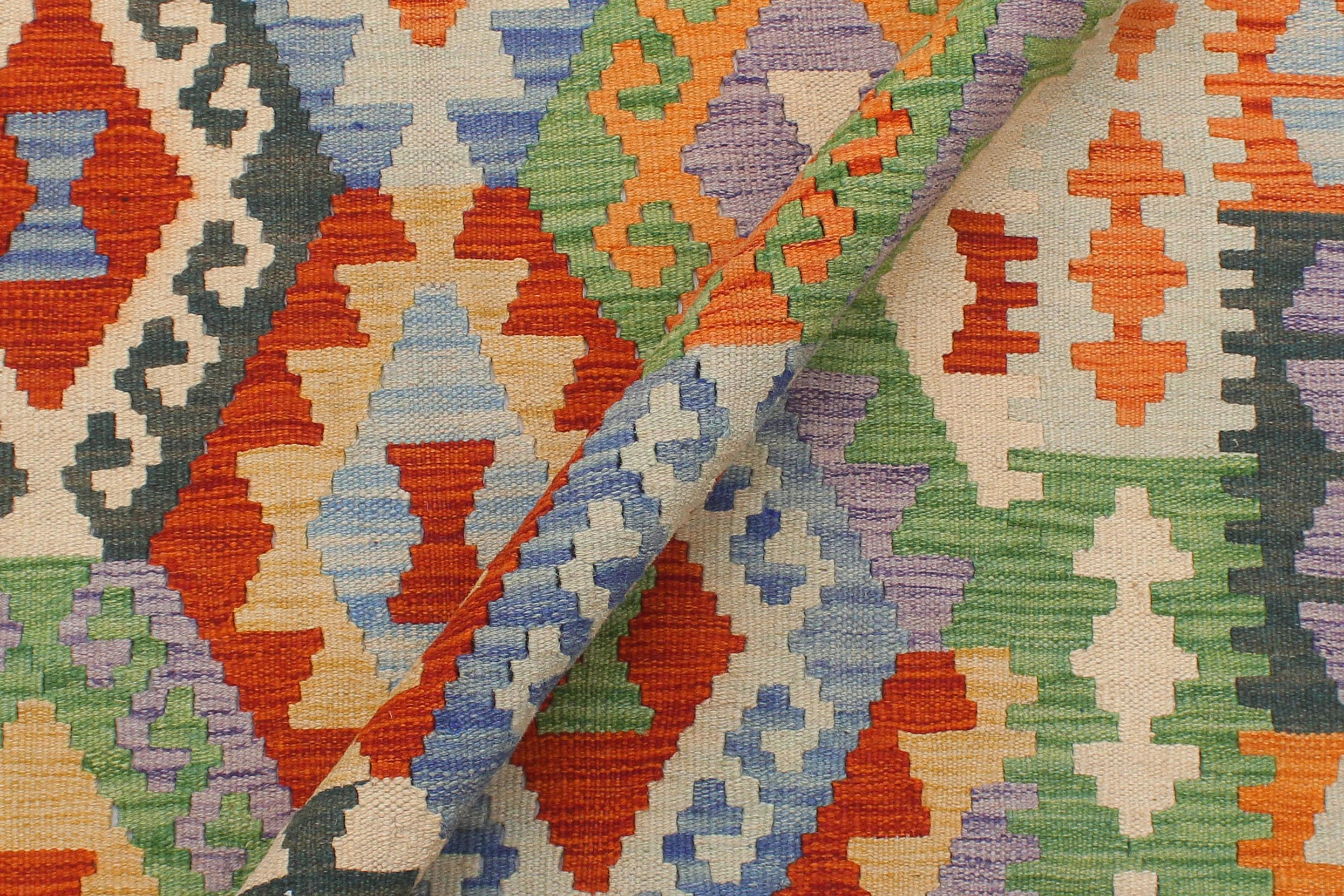 handmade Geometric Kilim Rust Blue Hand-Woven RECTANGLE 100% WOOL area rug 5x6