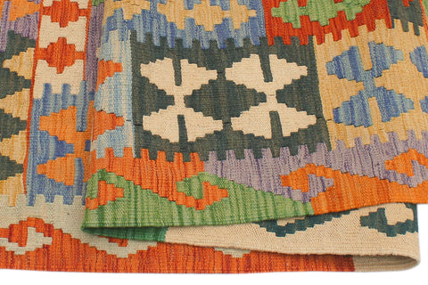 handmade Geometric Kilim Rust Blue Hand-Woven RECTANGLE 100% WOOL area rug 5x6