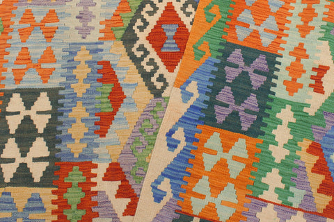 handmade Geometric Kilim Rust Blue Hand-Woven RECTANGLE 100% WOOL area rug 5x6