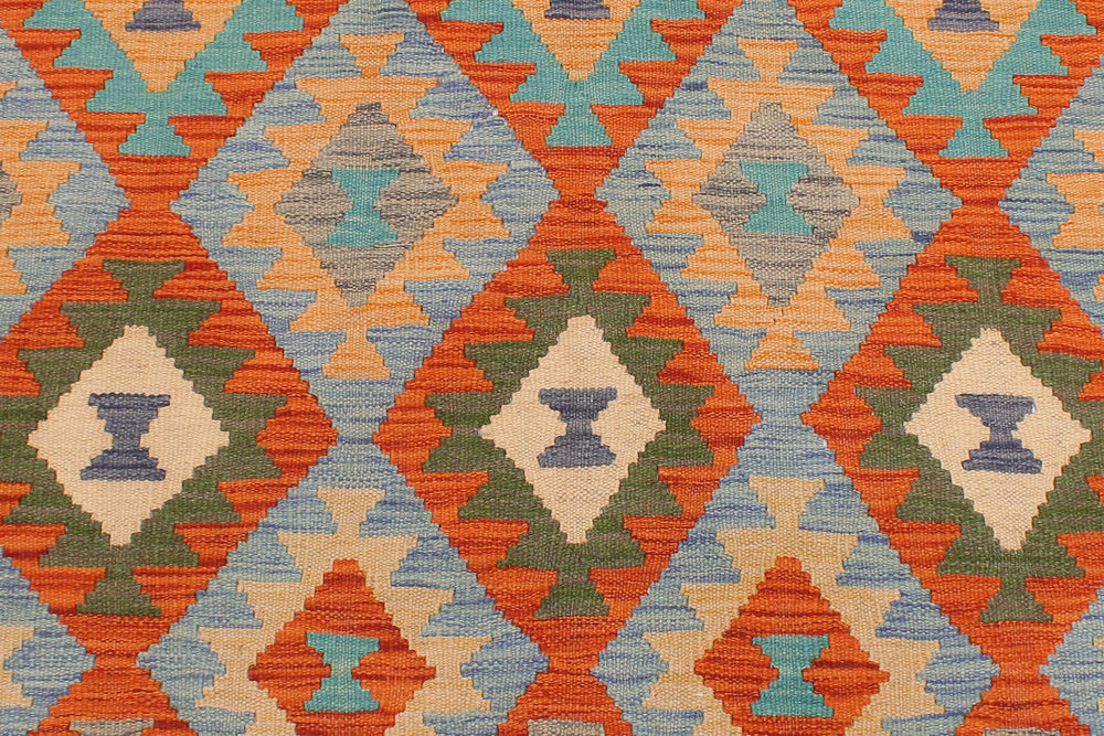 handmade Geometric Kilim Rust Blue Hand-Woven RECTANGLE 100% WOOL area rug 5 x 7