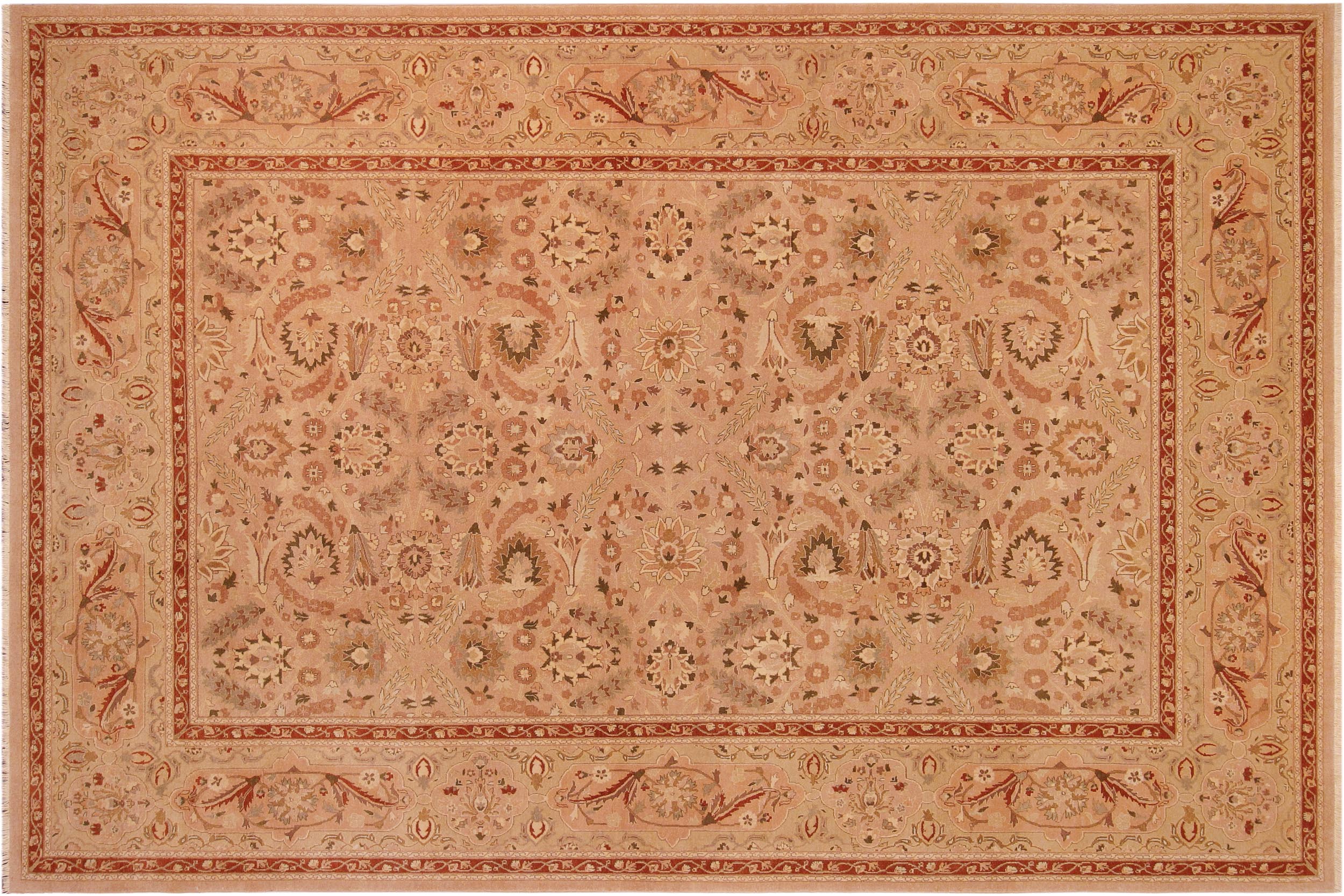 handmade Traditional Lahore Lt. Brown Rose Hand Knotted RECTANGLE 100% WOOL area rug 10' x 14'