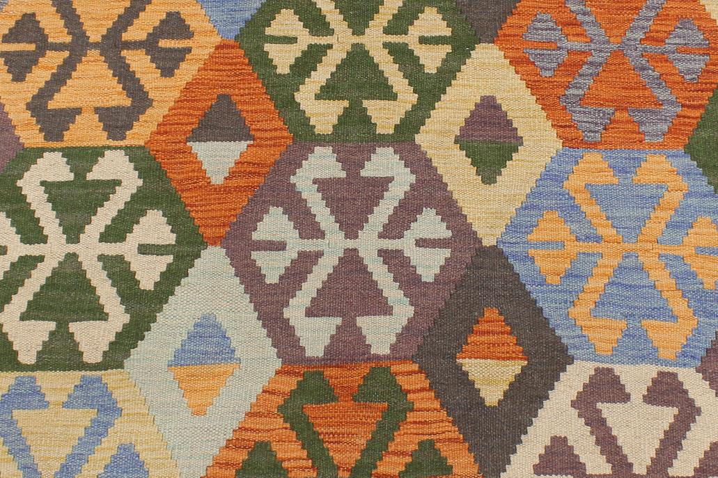 Flat Weave Kilim Antique Navaho Vintage handmade Geometric Kilim Rust Blue Hand-Woven Rectangle 100% Wool Area Rug 5x7 