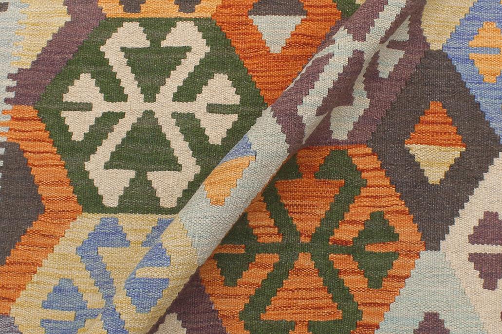 Flat Weave Kilim Antique Navaho Vintage handmade Geometric Kilim Rust Blue Hand-Woven Rectangle 100% Wool Area Rug 5x7 