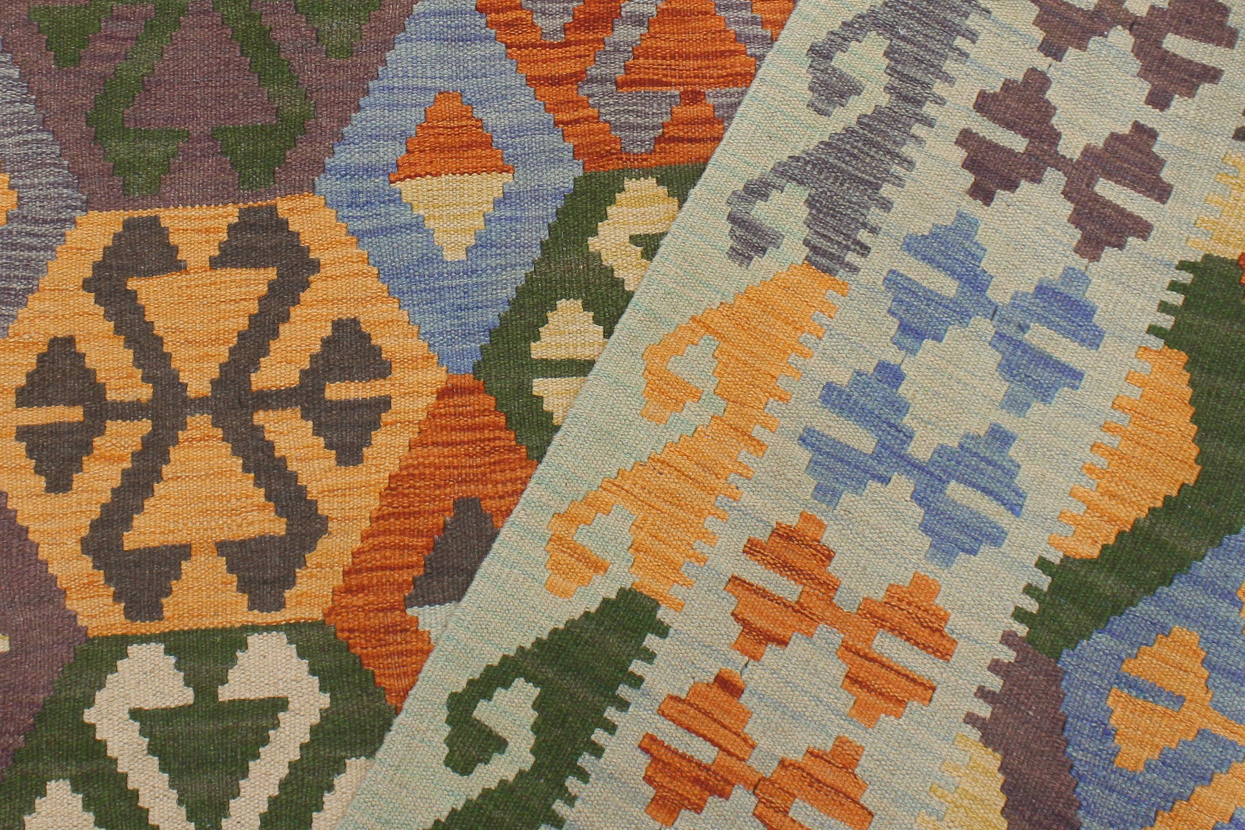 handmade Geometric Kilim Rust Blue Hand-Woven RECTANGLE 100% WOOL area rug 5 x 7