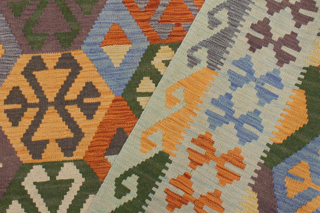 Flat Weave Kilim Antique Navaho Vintage handmade Geometric Kilim Rust Blue Hand-Woven Rectangle 100% Wool Area Rug 5x7 