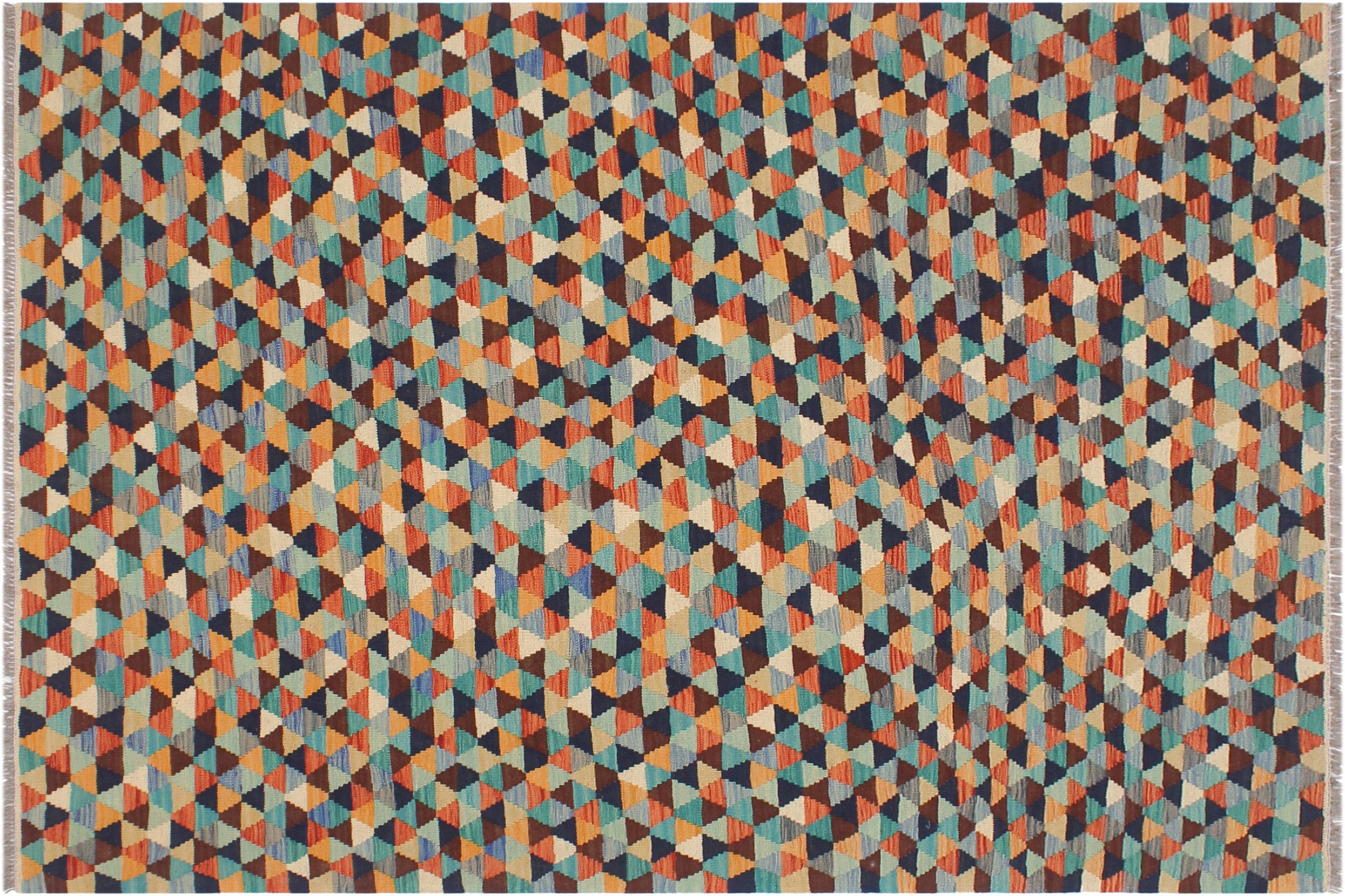 handmade Modern Kilim Blue Rust Hand-Woven RECTANGLE 100% WOOL area rug 5 x 6