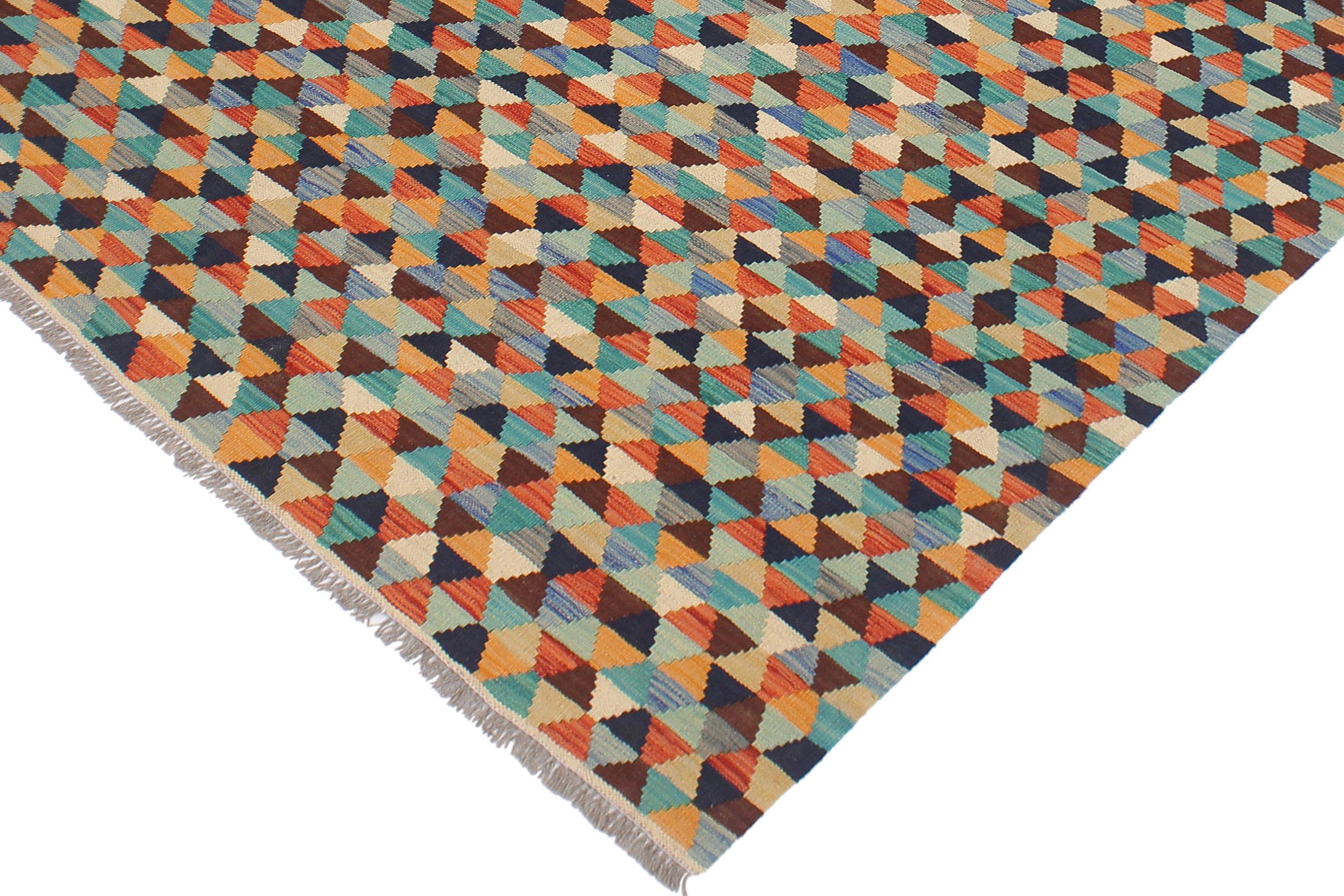 handmade Modern Kilim Blue Rust Hand-Woven RECTANGLE 100% WOOL area rug 5 x 6