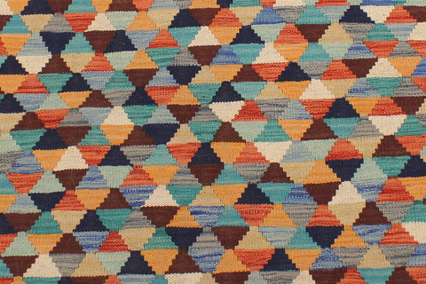 handmade Modern Kilim Blue Rust Hand-Woven RECTANGLE 100% WOOL area rug 5 x 6