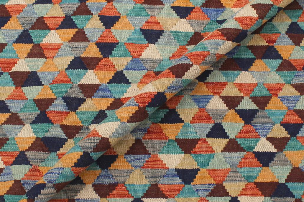 Flat Weave Kilim Antique Navaho Vintage handmade Modern Kilim Blue Rust Hand-Woven Rectangle 100% Wool Area Rug 5x6 