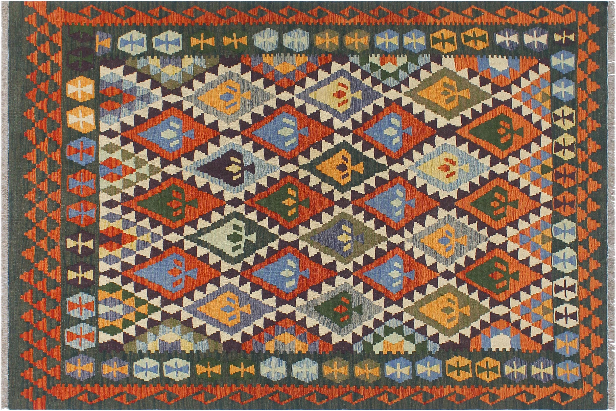 handmade Geometric Kilim Beige Green Hand-Woven RECTANGLE 100% WOOL area rug 5x6