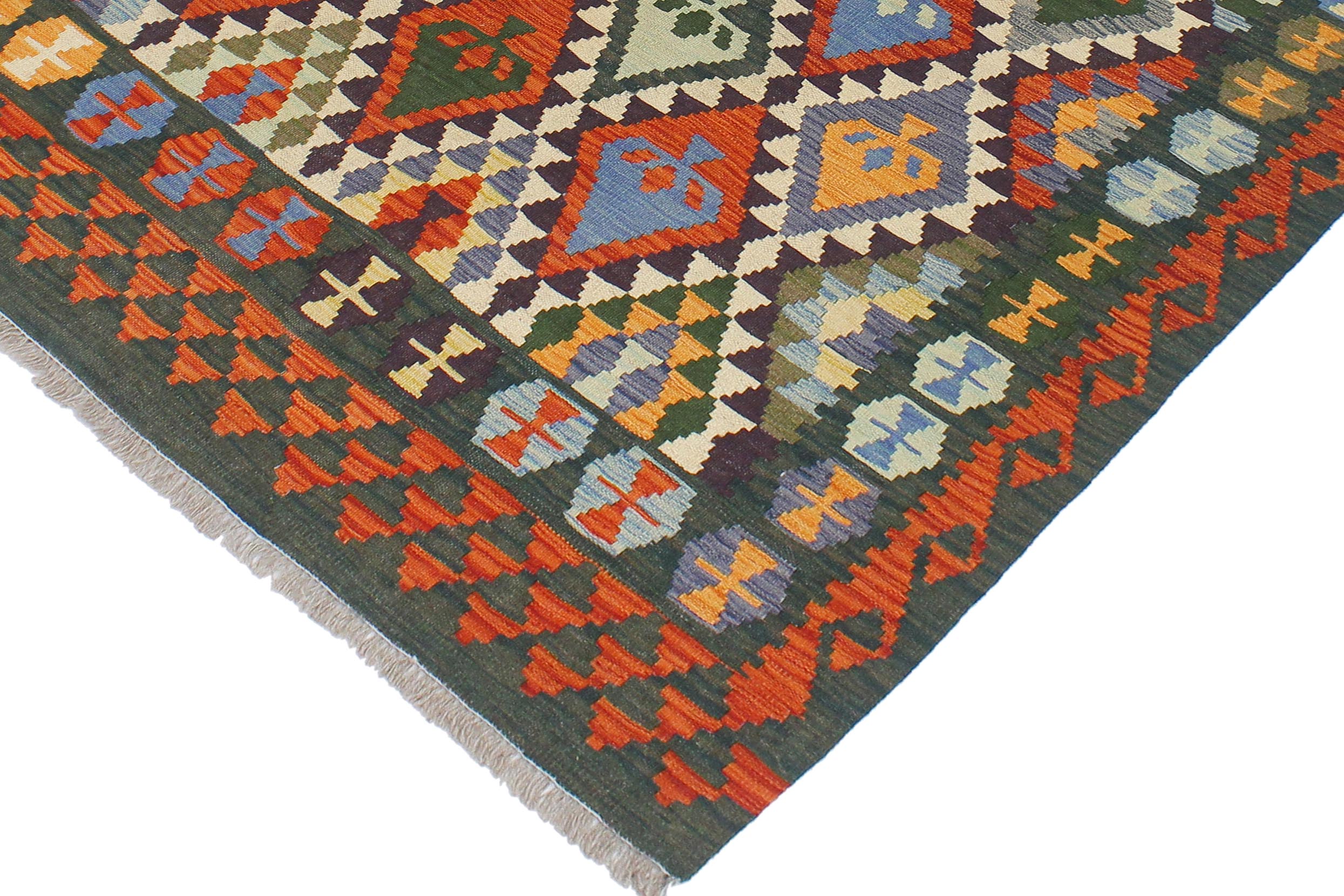 handmade Geometric Kilim Beige Green Hand-Woven RECTANGLE 100% WOOL area rug 5x6