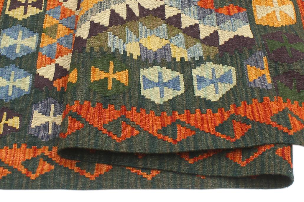 Flat Weave Kilim Antique Navaho Vintage handmade Geometric Kilim Beige Green Hand-Woven Rectangle 100% Wool Area Rug 5x6 