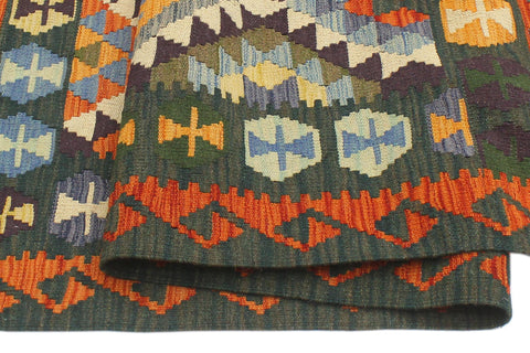 handmade Geometric Kilim Beige Green Hand-Woven RECTANGLE 100% WOOL area rug 5x6
