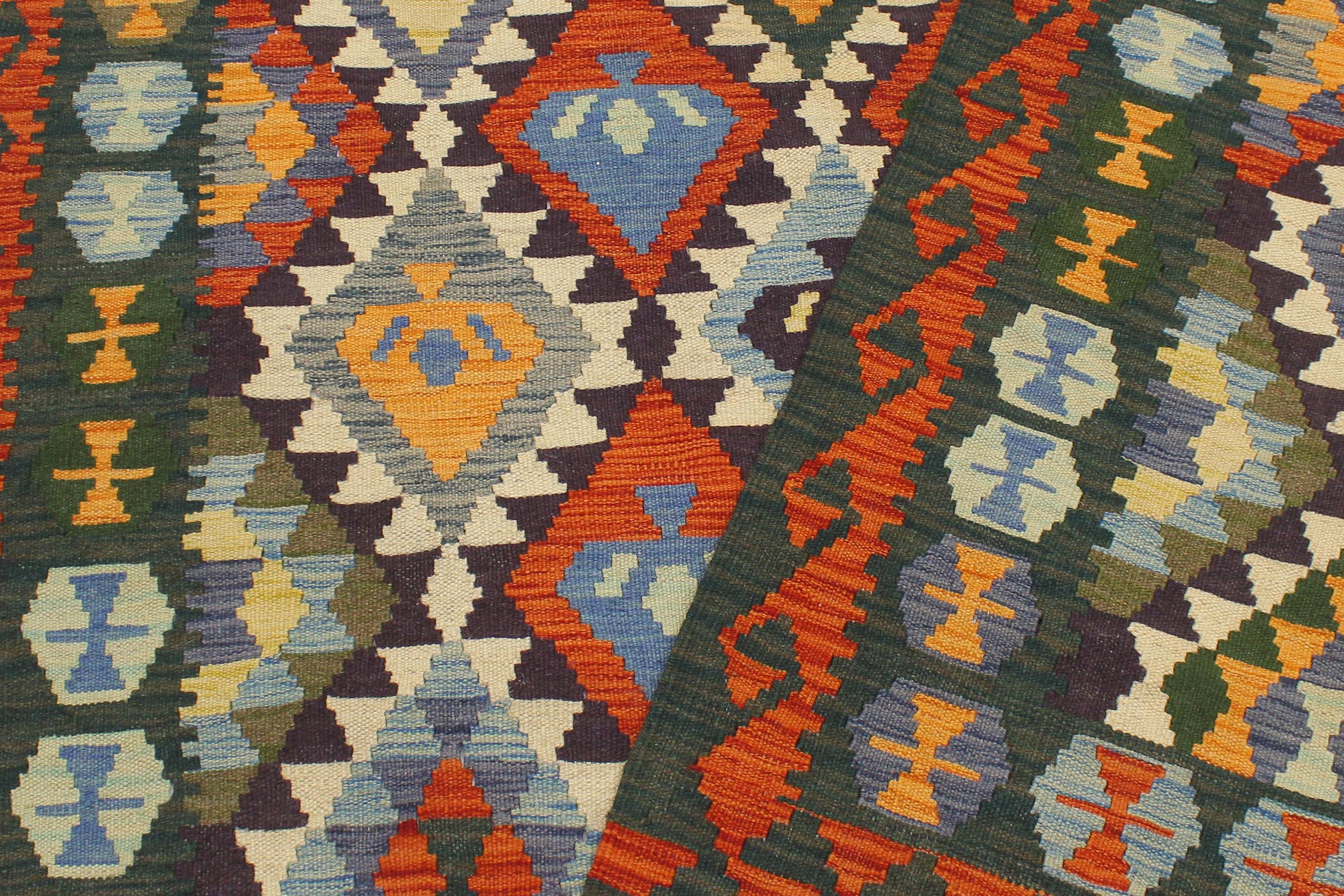 handmade Geometric Kilim Beige Green Hand-Woven RECTANGLE 100% WOOL area rug 5x6