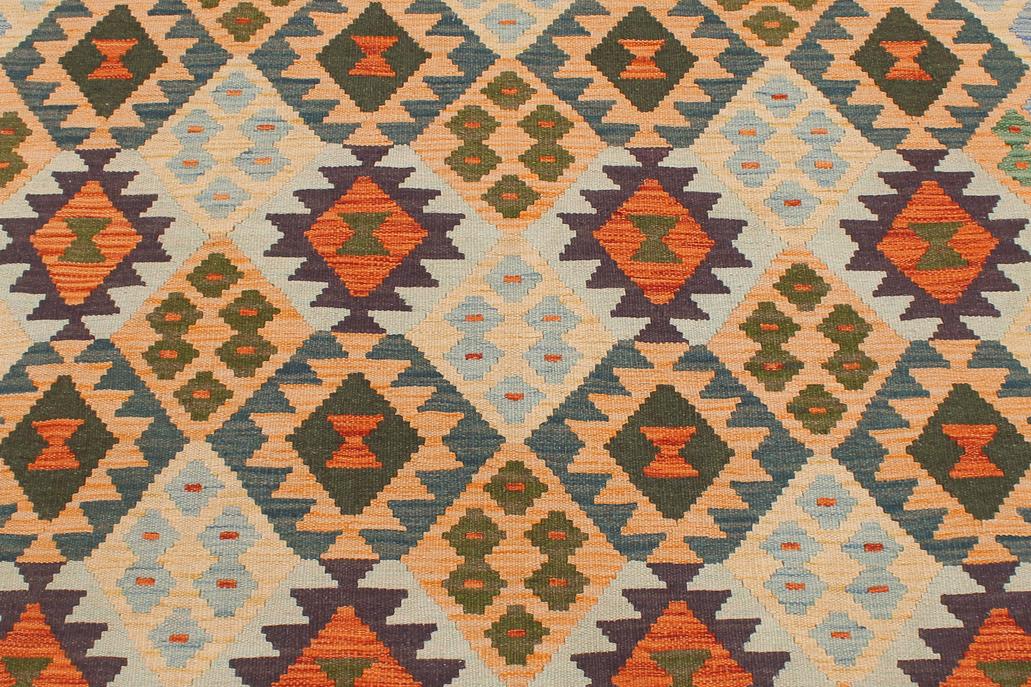 Flat Weave Kilim Antique Navaho Vintage handmade Geometric Kilim Blue Beige Hand-Woven Rectangle 100% Wool Area Rug 5x7 