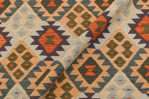 handmade Geometric Kilim Blue Beige Hand-Woven RECTANGLE 100% WOOL area rug 5 x 7